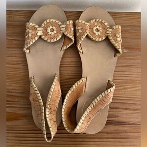 Jack Rogers Sandals Womens Sz 8 Gold Cork Liliana Slingback Coastal Beach Preppy